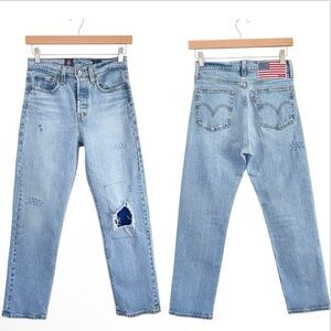 Res Ipsa Custom Levi’s Jeans Wedgie Straight Ankle High Waist Tango Light 25